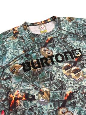 BURTON DryRide Money Beer Flame Print Base Layer Shirt Green XL Snowboard